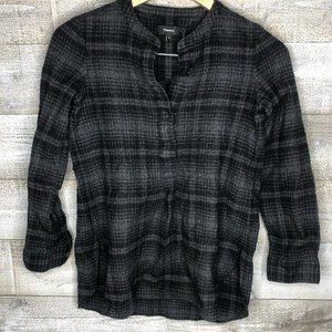 Theory 100% wool small grey plaid shirt 3/4 sleeves